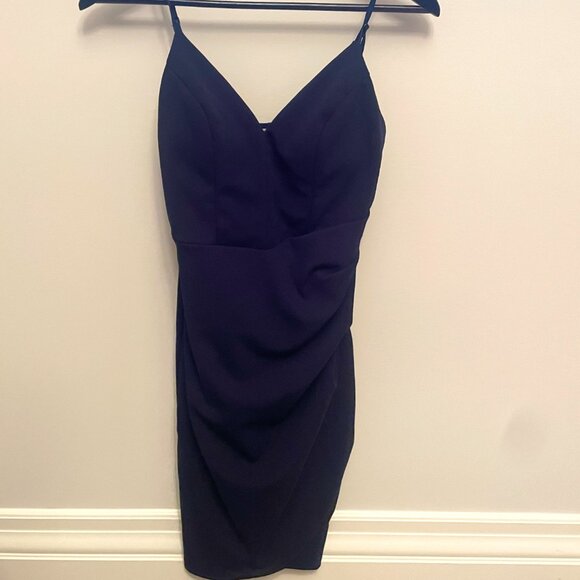 Navy Pleated Mini Dress - Picture 2 of 4